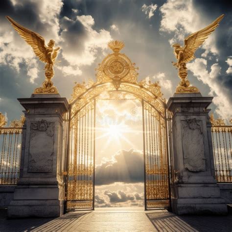 Golden Gates of Heaven with Glowing Light Stock Illustration ...