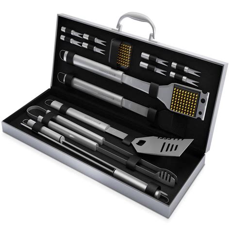 Home-Complete 16-Piece Stainless Steel BBQ Grill Tool Set with Aluminum ...