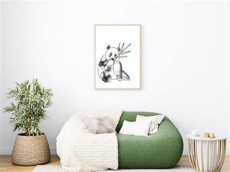 Watercolor Panda Line Art Printable Wall Decor, Panda Bamboo Wall Art ...