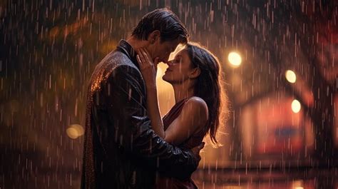 Premium AI Image | Romantic couple kissing in the rain AI generative