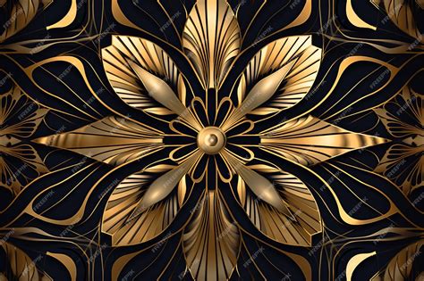 Premium Vector | Art nouveau golden floral pattern on black background