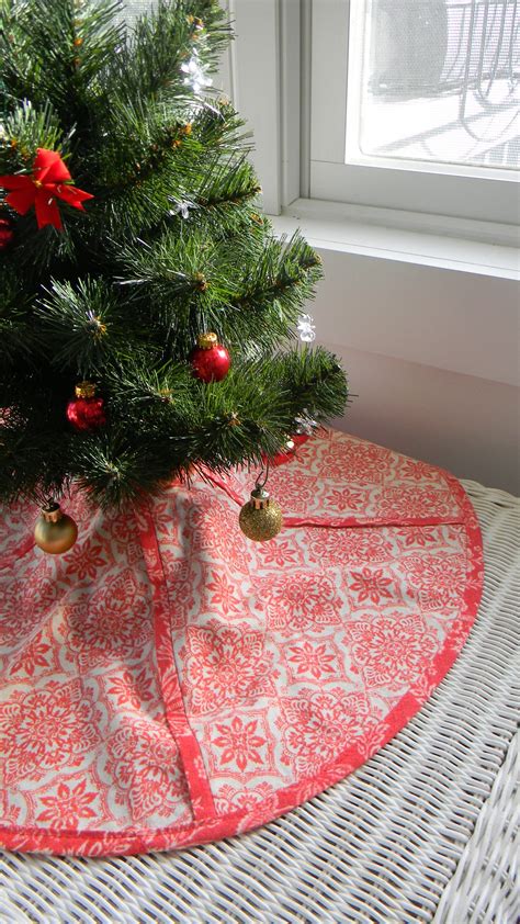 Tabletop Christmas Tree Skirt 24 Handmade Coral Red | Etsy