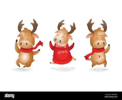 Cute Moose or Reindeer celebrate winter holidays happy expression ...