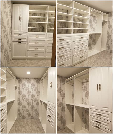 White melamine closet with adjustable shelving, drawers, doors, double ...