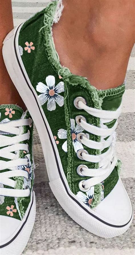 Women's Sneakers Floral Lace-up Canvas Sneakers | Womens sneakers ...