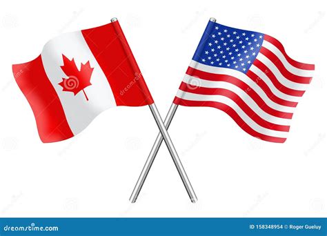 Flags Of United States Of America And Canada Isolated On White ...