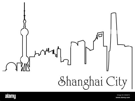 Shanghai city one line drawing abstract background with metropolis cityscape Stock Vector Image ...