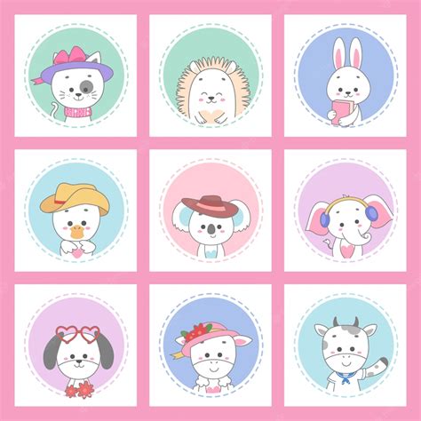 Premium Vector | Cute animal card set