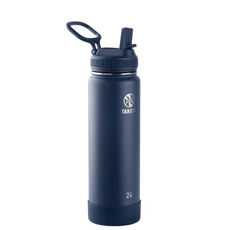 Takeya Actives Stainless Steel Water Bottle w/Straw lid, 24oz Midnight ...