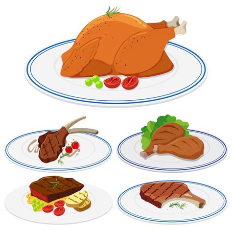 Premium Vector | Set of meat food on plate