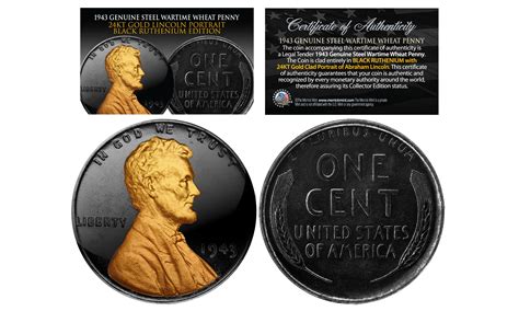 1943 Genuine BLACK RUTHENIUM & 24K Golden Abraham Lincoln STEEL WAR WHEAT PENNY | eBay