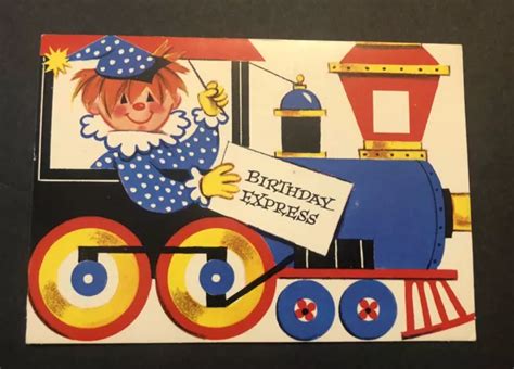 VINTAGE HAPPY BIRTHDAY Greeting Card Paper Collectible Clown & Train $8.99 - PicClick