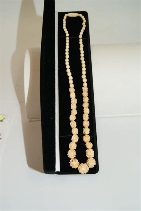 Antique Edwardian Carved Ivory Rose Bead Necklace