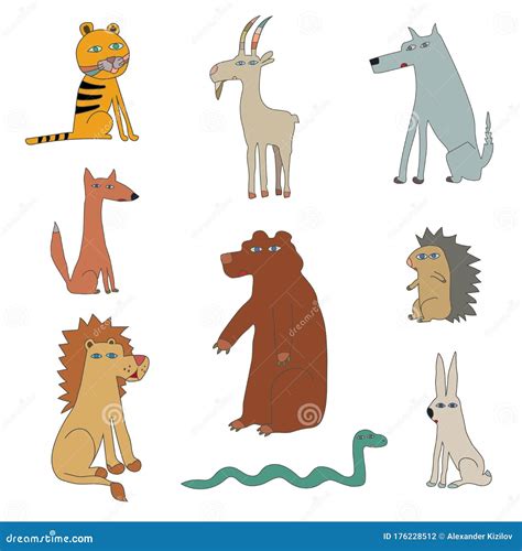 Funny Animals Vector Illustration. Style of Children`s Drawings Stock ...