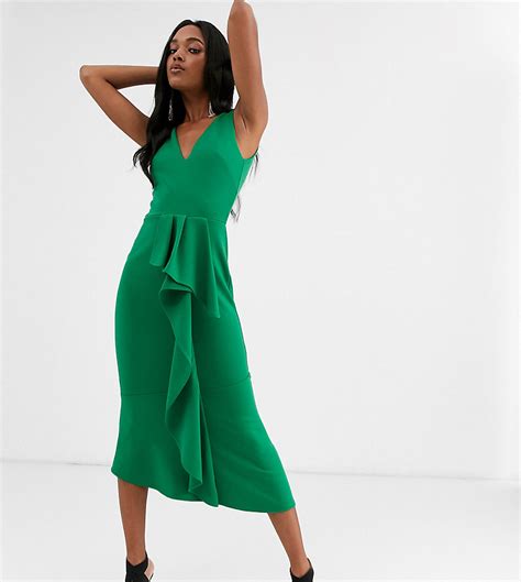 True Violet exclusive frill detail midaxi dress in emerald green - True Violet online sale ...