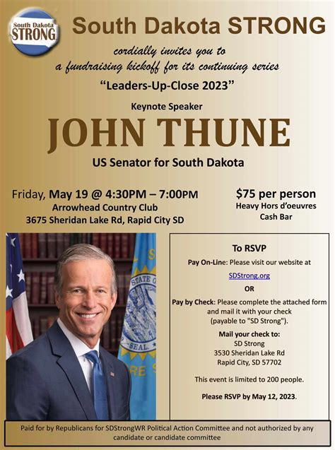 Senator Thune featured in South Dakota Strong Leadership series on May 19 in Rapid City – South ...