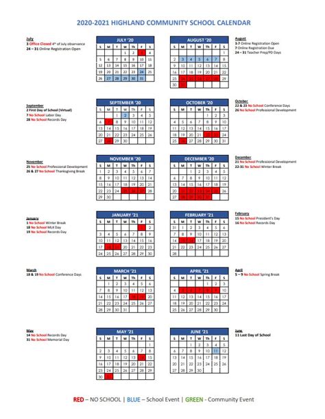 Calendar | Highland Community School