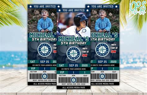 Seattle Mariners Ticket Birthday Editable Template Instant Download | CustomPartyShirts Studio