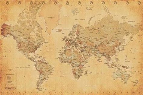 Antique Style World Map American Map Corporation - Antique Poster