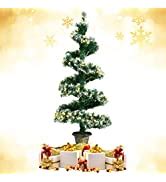 GYMAX 4FT Pre-lit Christmas Entrance Tree, Artificial Xmas Tree with LED Lights & Retro Base, X ...