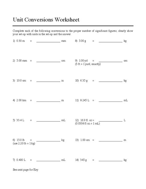 Unit Conversion Worksheet Physics