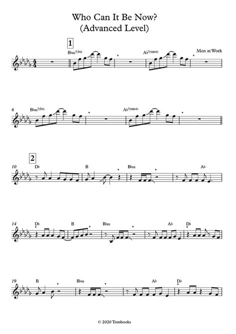 Who Can It Be Now? (Advanced Level, Alto Sax) (Men at Work) - Saxophone Sheet Music