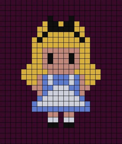 A pixel art template of Alice from Alice in Wonderland the original ...