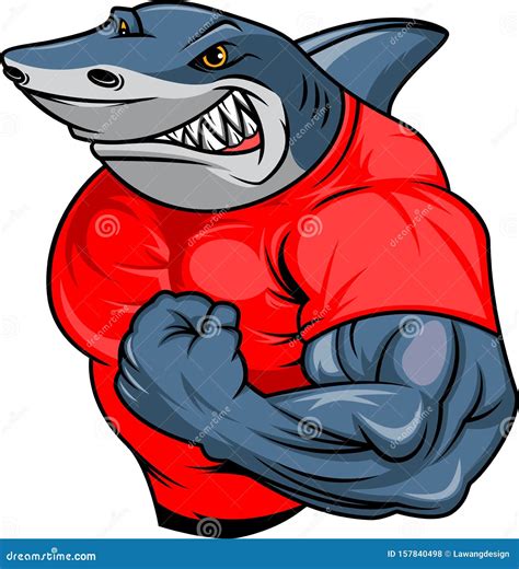 Muscle shark cartoon stock vector. Illustration of shark - 157840498