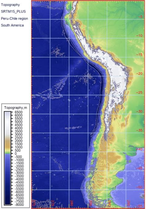 Topographic map of the Peru-Chile Trench and western segment of South... | Download Scientific ...