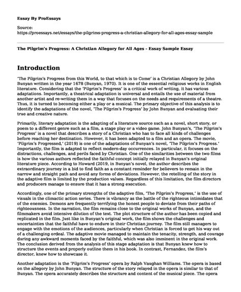 📌 The Pilgrim's Progress: A Christian Allegory for All Ages - Essay Sample - Free Essay, Term ...