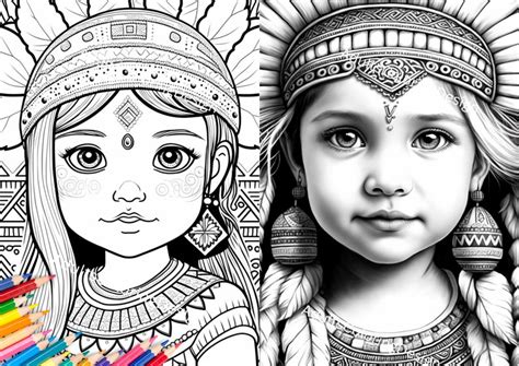 20 Aztec Girl Coloring Page ,adults Kids Coloring Page, Grayscale ...