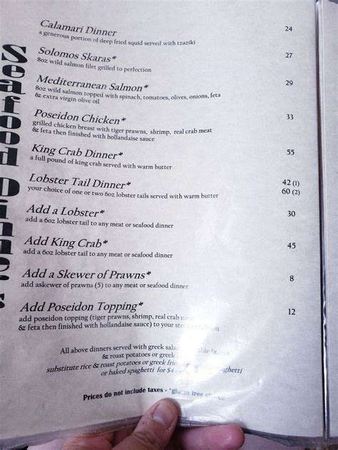 Menu at Olympia Greek Taverna pizzeria, Kelowna