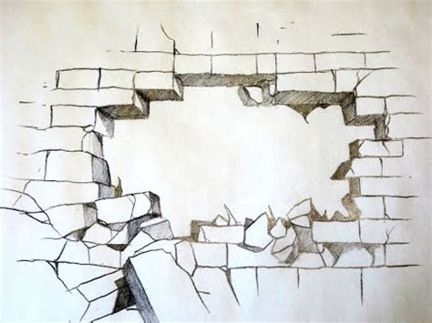 Graffiti Broken Brick Wall Drawing - Wall Design Ideas