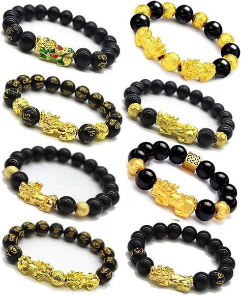 Amazon.com: CARSHIER 8PCS Feng Shui Good Luck Bracelets for Men Women Obsidian Bead Chinese ...