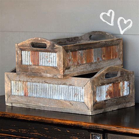 Tin Sided Reclaimed Wood Crate, Set of 2 | Wood furniture diy, Barn tin ...