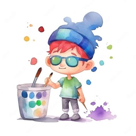 Premium Photo | Watercolor illustration of a boy painting with paint