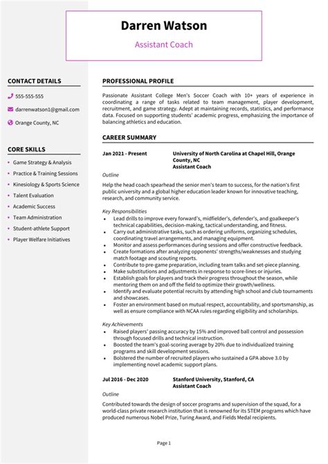 Assistant Coach resume example + guide [Land job interviews]