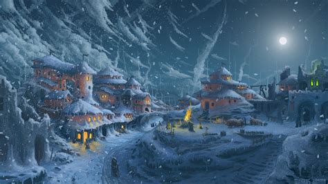 Online crop | snowy village illustration, artwork, painting, architecture, building HD wallpaper ...