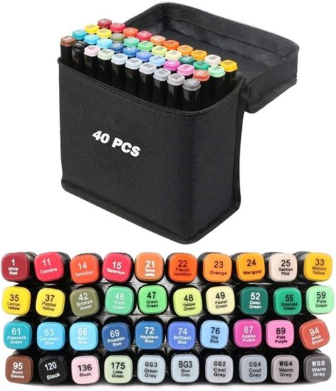 Vallteng 40 Colours Permanent Art Markers Twin Marker Pen Broad Fine ...