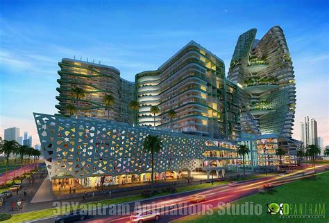 Shopping Mall Building Exterior Design Night View Digital Art by ...