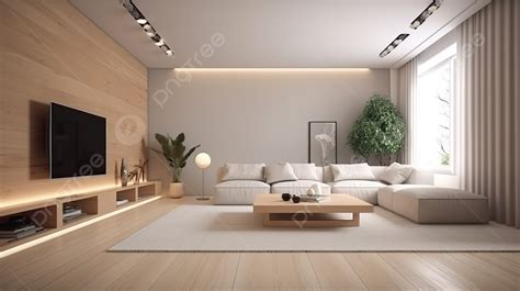 Modern And Minimalist Living Room Interior Design In 3d Rendering ...