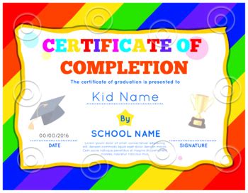 Printable Certificate of Completion Template, Editable Elementary ...