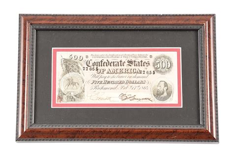 Lot Detail - FRAMED CONFEDERATE 500 DOLLAR BILL, STONEWALL JACKSON T-64.