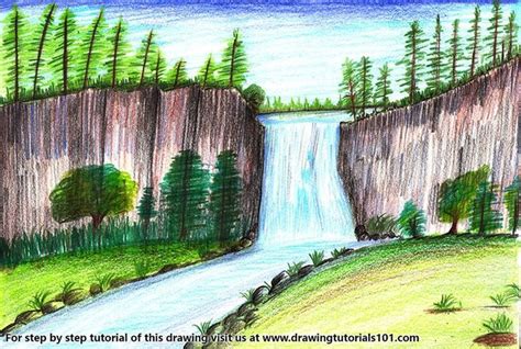 Learn How to Draw a Beautiful Waterfall (Waterfalls) Step by Step : Drawing Tutorials | Easy ...