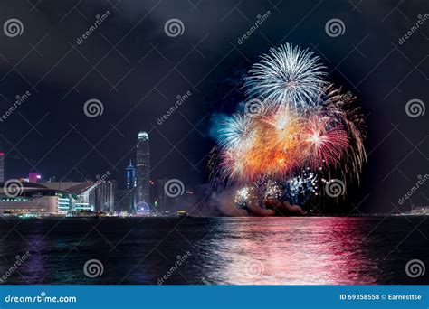 Fireworks at Hong Kong stock photo. Image of harbour - 69358558