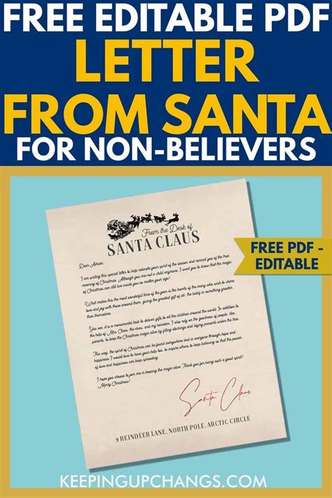 Free LETTER FROM SANTA for non believers or teens pdf printable to print. Easy, simple, editable ...