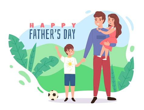 Premium Vector | Father day Happy dad with son daddy hug daughter children with parent ...