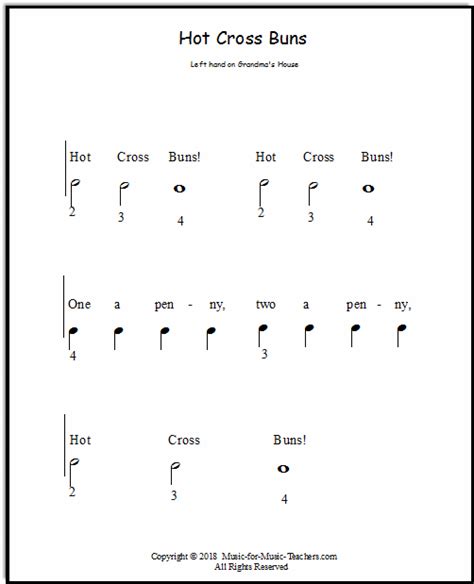 Hot Cross Buns on piano black keys, at Music-for-Music-Teachers.com # ...