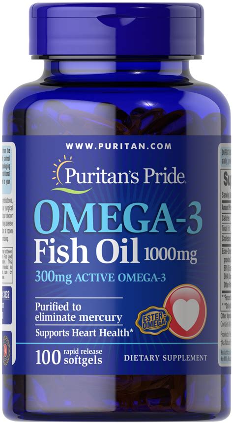 Omega-3 Fish Oil 1000 mg (300 mg Active Omega-3), 100 Softgels (3832) | Puritan's Pride