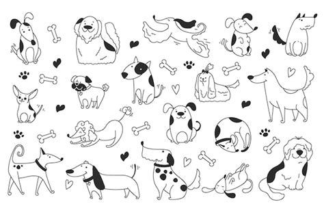 Premium Vector | Doodle sketch line art animal dogs puppy characters hand drawn isolated set ...